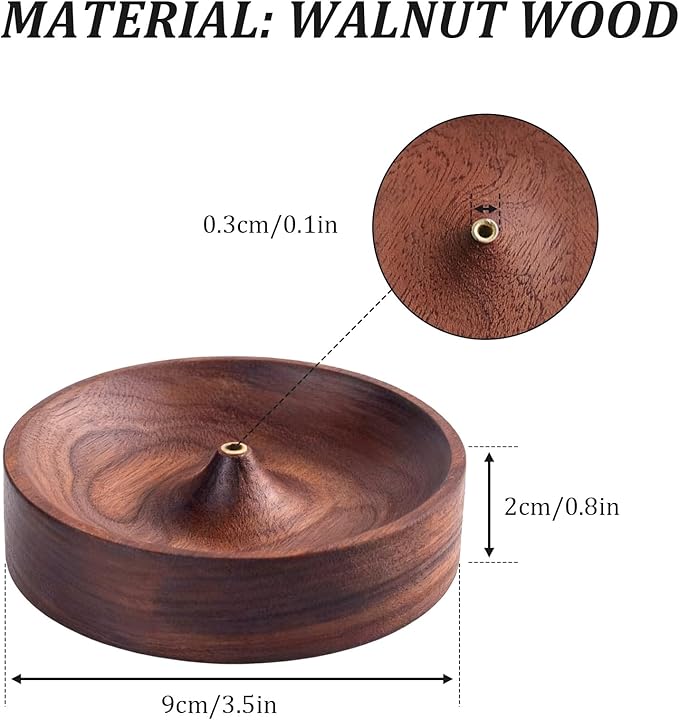 Incense Holder,Black Walnut Hand - Crafted Round Burner for Sticks with Ash Catcher,Perfect for Relaxation at Home, Yoga,Spa & as a Gift - Bloomnest