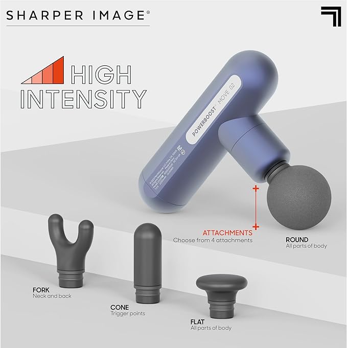 Sharper Image Powerboost Move 2.0 - Mini Percussion Massage Gun| 4 Attachments, 4 Speeds| Portable Full Body Back & Shoulder Massager| Muscle Recovery & Pain Relief| Deep Tissue Massage Tool Gift - Bloomnest