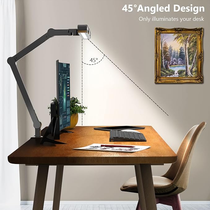 Micomlan Led Desk Lamp with Clamp, Architect Desk Lamp for Home Office with Atmosphere Lighting, 24W Ultra Bright Auto Dimming Computer Light Stepless Dimming and Tempering LED Table Light - Bloomnest