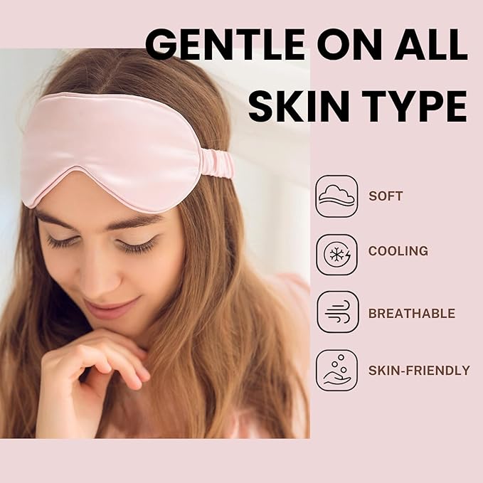 Silk Satin Sleeping Eye Mask, Pink Sleep Eye Mask Night Blindfold for Women and Men, Soft Breathable Blackout Eyeshade Eye Cover for Travel, Wedding Bridesmaid Gift - Bloomnest