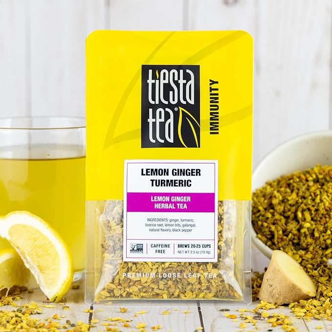 Tiesta Tea - Lemon Ginger Turmeric, Loose Leaf, Lemon Ginger Herbal Tea, Premium Blend, Non Caffeinated Herbal, Make Hot or Iced Brews Up to 25 Cups, 2.5 Ounce Resealable Pouch - Bloomnest