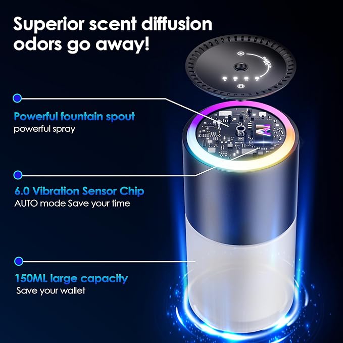 Car Air Freshener,Smart Car Air Freshener, car Diffuser with 150 ML (5oz) Capacity Multi-fragrance,RGB Music Syncing Light, Auto On/Off(Lavender) - Bloomnest