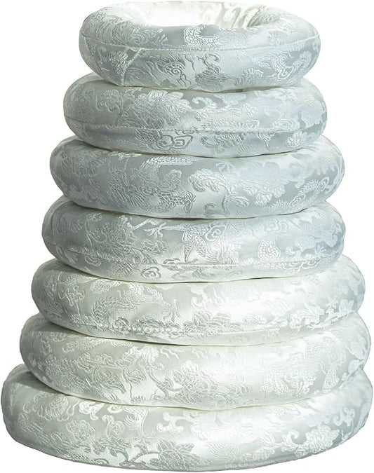 Singing Bowl Cushion Silk Brocade Ring Cushion Pillow 7 Set，Used for Crystal/Tibetan Singing Bowls ，Singing Bowls Cushion,O-Ring Set，Buddhist Sound Bowl Pad (Color : White, Size : 6-12) - Bloomnest