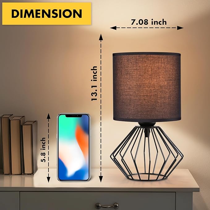 Hamilyeah Bedside Lamp, Farmhouse Table Lamps with Fabric Shade, Black Lamps for Night Stands with On/Off Switch, Modern Simple Desk Lamps for Bedroom, Living Room - Bloomnest