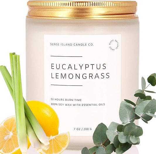 SENSE ISLAND Eucalyptus Lemongrass Scented Candle for Home Scented 50+ Hrs Highly Scented Refreshing Citrus | 100% Natural Soy Candle Gifts for Women Highly Scented House Warming Gifts - Bloomnest