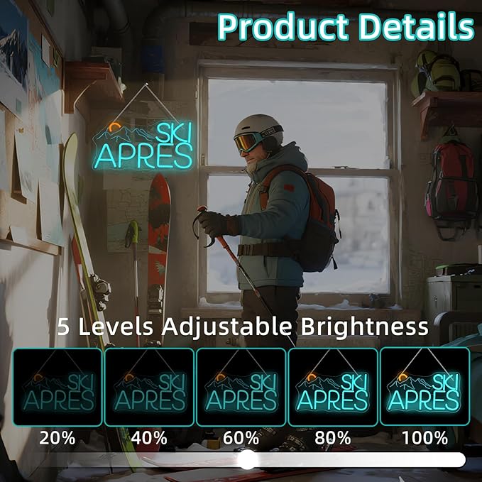 LUCUNSTAR Skiapres Neon Sign - LED Wall Decor for Ski Resorts, Après-Ski Bars & Winter Sports Enthusiasts, USB-Powered with Adjustable Brightness, Mountain-Themed Lighting - Bloomnest