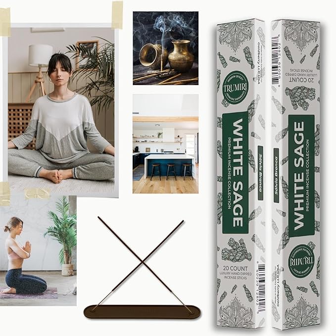 White Sage Incense Sticks for Cleansing - Total 40 Insence-Sticks - Dual Pack of 20 Insense - Inciensos - Inscents - Natural Non Toxic Ingredients - Incents - Incence - Inscense - Insents TRUMIRI