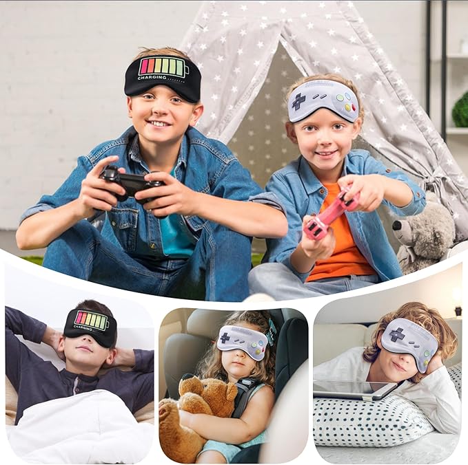 2 Pcs Sleep Mask for Kids Boys, Silk Eye Covers for Sleeping, Adjustable Strap & Light Blocking Design, Adult Children's Bedtime Blindfold for Travel and Home Use with Gift Box - Bloomnest