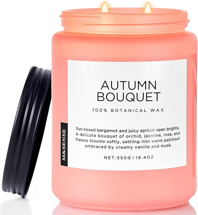 M&SENSE Fall Candle Autumn Flower Scented, Large 19.4oz Natural Soy Wax 110 Hours Burn Time Clean Non Toxic Candle Classic 2 Wicks Gifts - Bloomnest