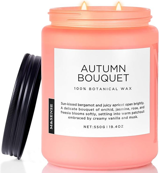 M&SENSE Fall Candle Autumn Flower Scented, Large 19.4oz Natural Soy Wax 110 Hours Burn Time Clean Non Toxic Candle Classic 2 Wicks Gifts - Bloomnest