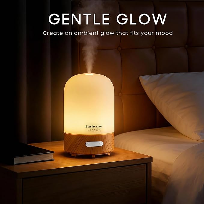 Essential Oil Diffuser Hand Blown Glass, 100ml Small Aromatherapy Diffuser, Auto Shut-Off Function, Ultrasonic Diffusers for Essential Oils, Cool Mist Humidifier with Warm White Lights（White） - Bloomnest