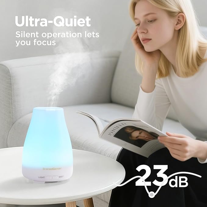 InnoGear Essential Oil Diffuser, 2 Pack Ultrasonic Diffusers for Home Aromatherapy Humidifier for Bedroom Room 7 Colors LED 2 Mist Mode Auto Off, Basic White - Bloomnest