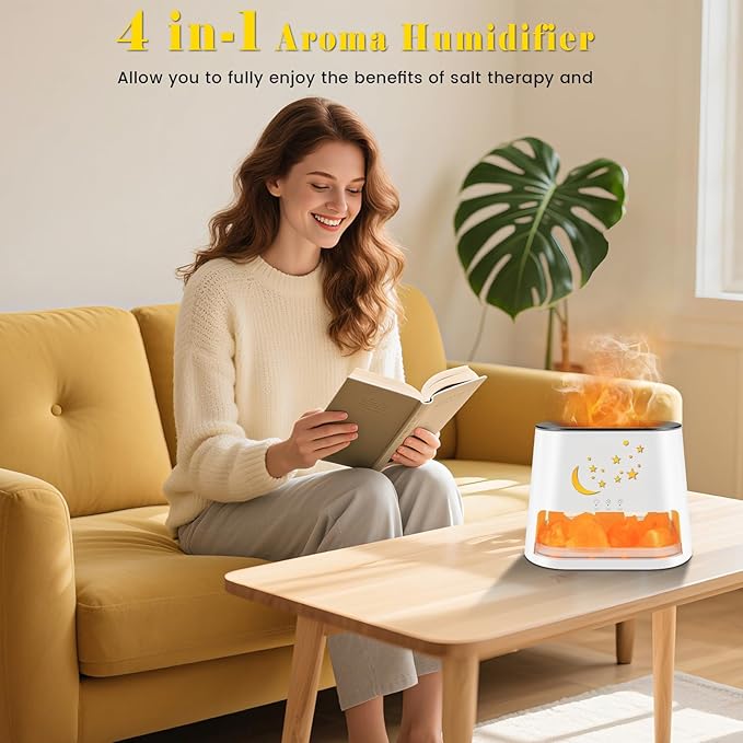 260ml Essential Oil Diffuser & Himalayan Salt Lamp with Remote Control, 8 LED Colors, Timer & Auto-Off Cool Mist Humidifier for Home,Offce,Bedroom (White) HEEYCEMUS