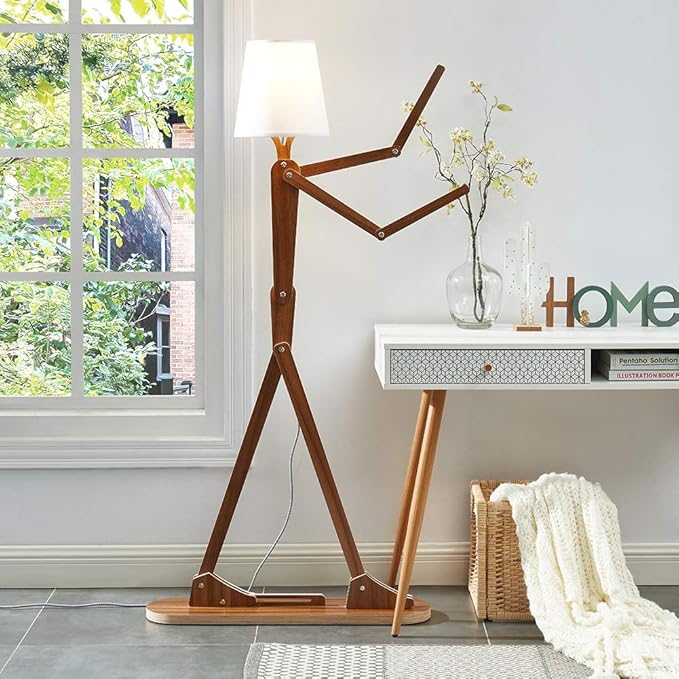 Cool Tall Floor Lamp Decorative Reading Standing Wood Swing Arm Wood Lighting for Corner Kids Boys Girls Bedroom Living Room Home Improvement Office Farmhouse - with LED Bulb (Walnut) - Bloomnest