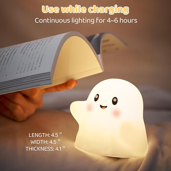 Ghost Night Light for Kids – Gift & Fun Toy for Kids, Touch Tap Lamp with Sounds, Squishy Silicone, Eye-Safe LED, 30-Min Timer, Dimmable Rechargeable Bedside Table Lamp – Gift for Boys & Girls - Bloomnest