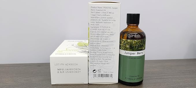 Juniper Berry 3.38fl.oz Essential Oil, PHATOIL Pure Aromatherapy Oils for Diffuser, Humidifier, Perfect for DIY Soap, Candle, Bath Bombs Making(100ml) PHATOIL