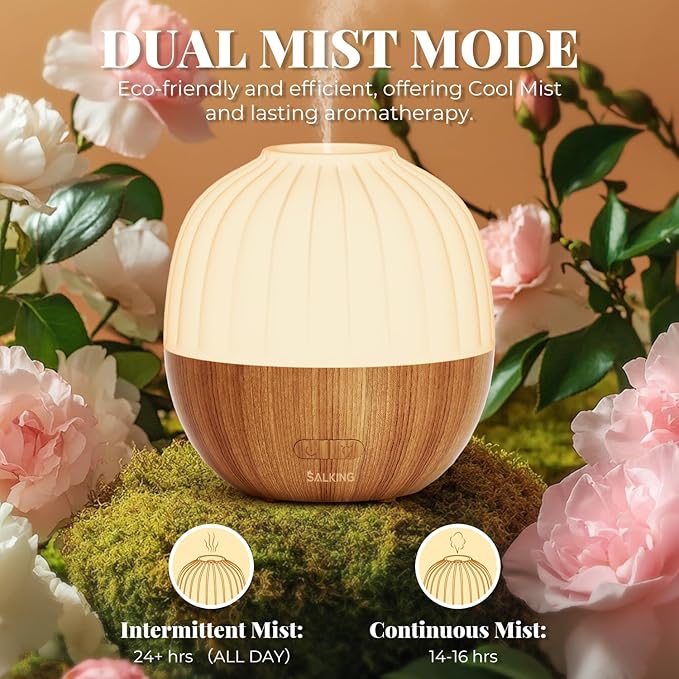 SALKING Essential Oil Diffuser, 300ml Aromatherapy Diffuser for Essential Oils, Ultrasonic Diffuser with Adjustable Mist Mode Timers, Cool Mist Humidifier with 8 Color Lights, for Office Home - Bloomnest