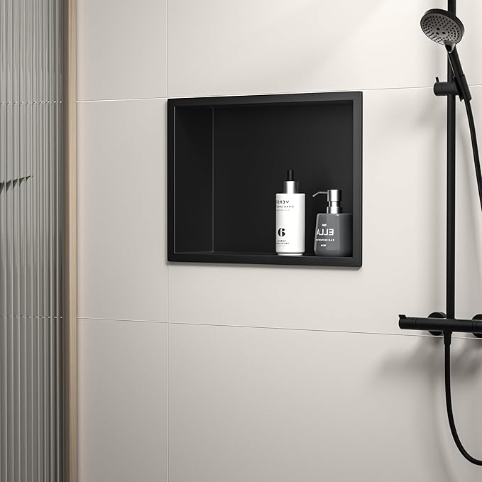 Stainless Steel Shower Niche 18" X 12" Matte Black No Tile Needed Niche Shower for Bathroom Storage Recessed Wall Shelf Over Mount Installation - Bloomnest