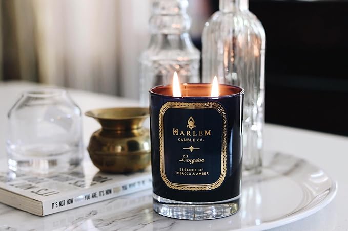HARLEM CANDLE CO. Langston - Luxury Scented Soy Candle, 11 oz - 80-Hour Burn Time | Jasmine, Sandalwood, Nutmeg, Clove, Vanilla, Leather | Scented Candles for Home - Bloomnest
