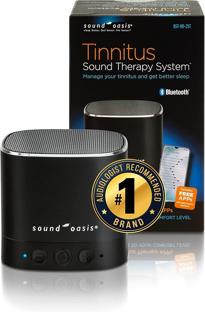 Sound Oasis® Bluetooth® Tinnitus Sound Therapy System® - Sleep Better, Manage and Mask Tinnitus, 25 Built-in Sounds for Tinnitus Relief, 12-Hour Sound Duration - Bloomnest