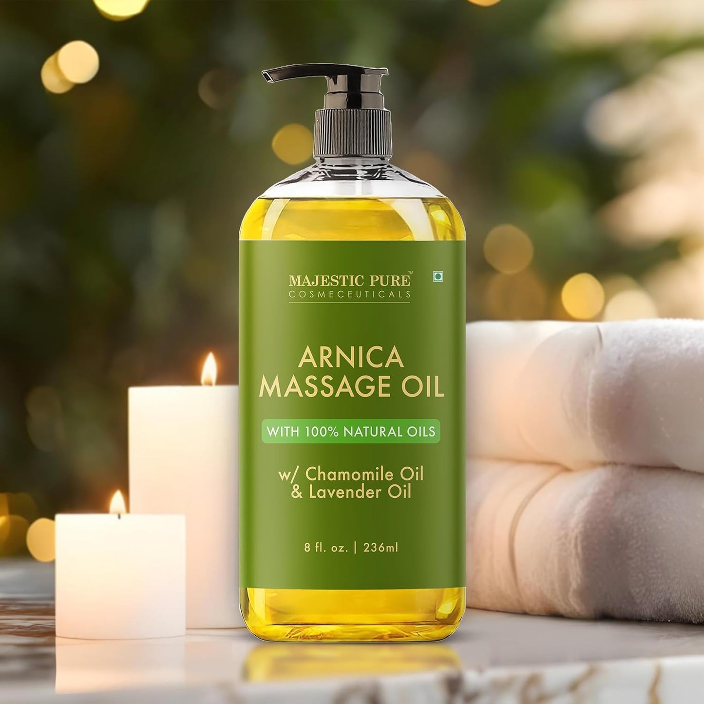 MAJESTIC PURE Arnica Massage Oil for Massage Therapy - Refreshing, and Relaxing - Natural Oils with Lavender & Chamomile Essential Oils - for All Skin Types - Men and Women - 8 fl oz