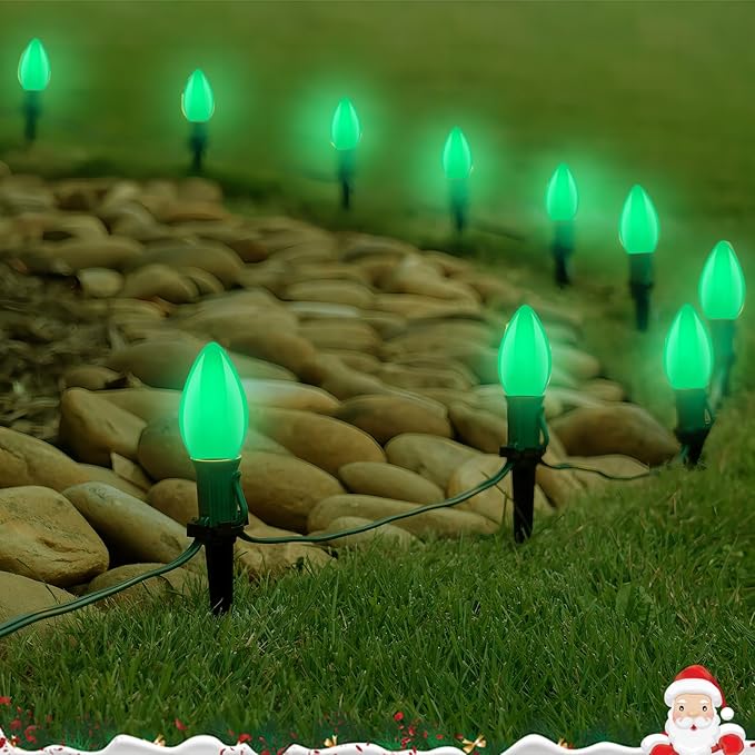 C7 Green LED Light Bulb,25 Pack 0.6w C7 Ceramic Replacement Christmas Lights with E12 Base,Green Outdoor Light Bulb for Chandelier Window Candle Christmas String Lights - Bloomnest