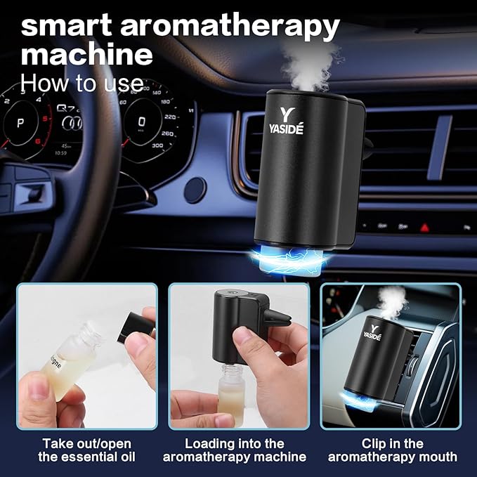 Smart Car Air Freshener, Car Air Freshener Diffuser, 3 adjustable fragrance modes, smart on/off, 8 refill bottles, 4 scents (1 set) - Bloomnest