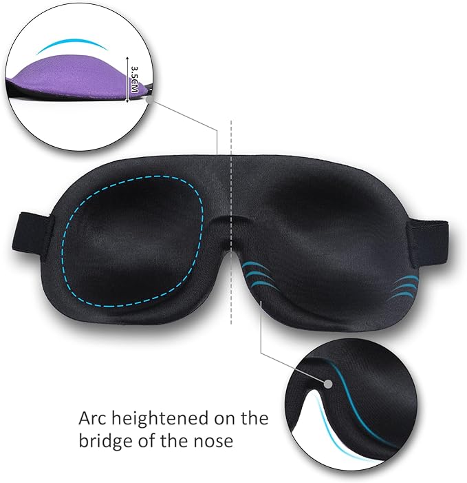 Sleep Mask Invisible Alar Deep Orbit 3D Eye Mask Ultra Lightweight & Comfortable Sleeping Mask for Travel, Nap, Shift Works,XL Purple - Bloomnest