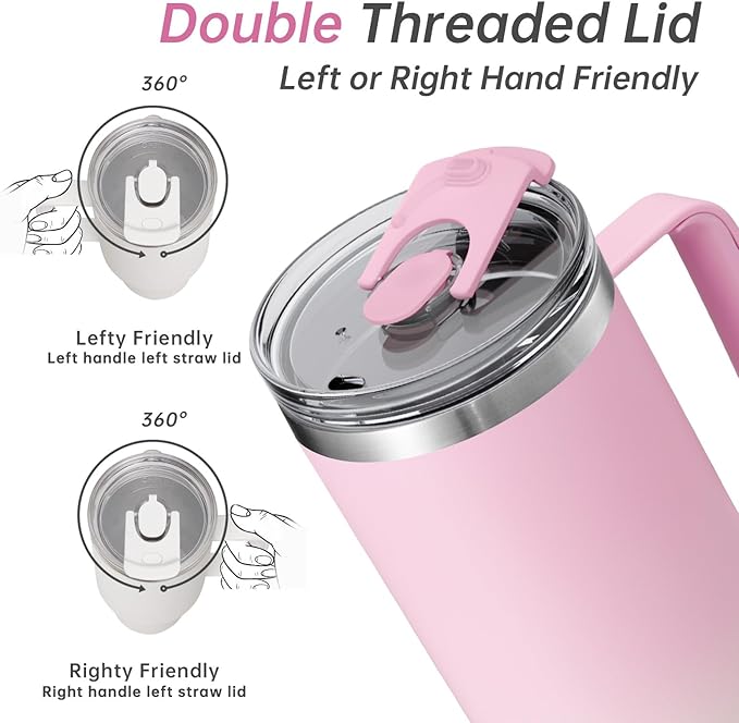 COKTIK 40 oz Tumbler With Handle and Straw Lid, Vacuum Insulated Travel Coffee Mug Stainless Steel Insulated Cup for Beverages, Leak-proof, Cupholder Friendly (Sakura) - Bloomnest