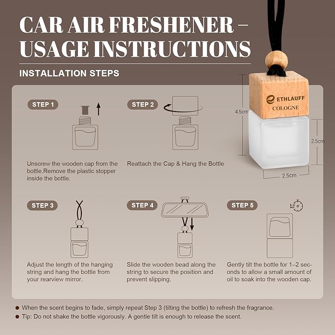 Car Air Freshener Hanging 3 Pack, Air Fresheners Diffuser - Leather, Cologne, Sweet Tobacco Fragrance Oil Air Diffuser for Men, 45+ days Long Lasting Fragrance 0.27 FL OZ/8ML - Bloomnest