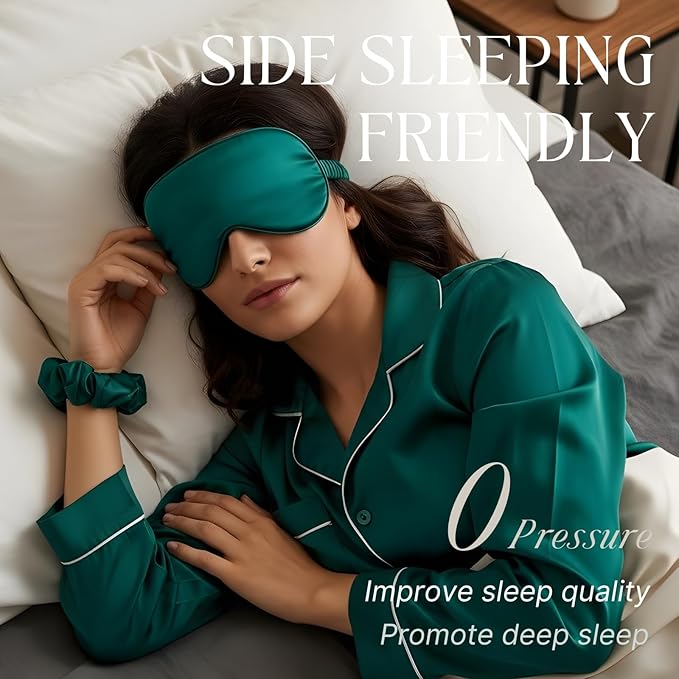Silk Satin Sleeping Eye Mask, Dark Green Sleep Eye Mask Night Blindfold for Women and Men, Soft Breathable Blackout Eyeshade Eye Cover for Travel, Wedding Bridesmaid Gift - Bloomnest