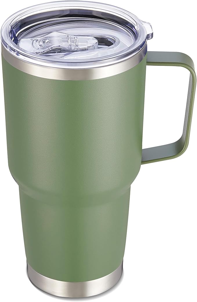 30 oz Tumbler with Handle and Lid, Stainless Steel Tumblers Double Wall Vacuum Insulated Travel Mug Leak Proof Cup Keep Drinks Cold and Hot Army Green, 1 Pack