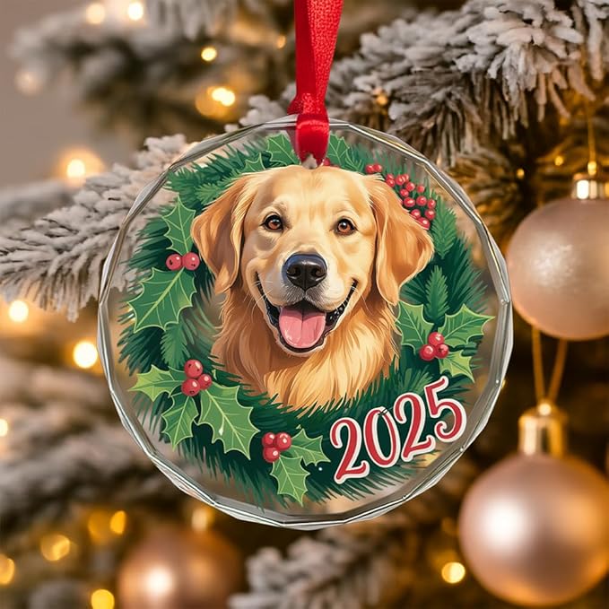 Golden Retriever Glass Ornament – Handcrafted Hanging Decoration, Elegant Keepsake with Unique Golden Retriever Design, for Home, Holiday Tree, or Special Occasion - Bloomnest
