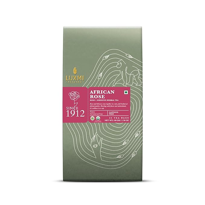 Luxmi Estates African Rose Organic Hibiscus Rose Tea (25 Tea Bags) Caffeine Free Tea Bags For Detox, Cleansing, and Digestion, With Certified Organic Herbal Tea - Bloomnest
