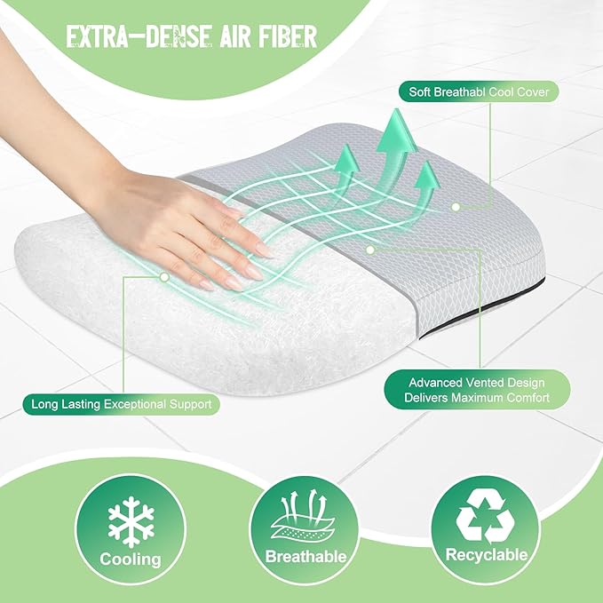 Air Fiber Office Chair Cushion - Ergonomic Seat Cushion for Orthopedic Coccyx, Relief Hip & Back Support - Doctor Recommended Cushion for Long Sitting Worker Driver & Handicapped (Light Grey) - Bloomnest