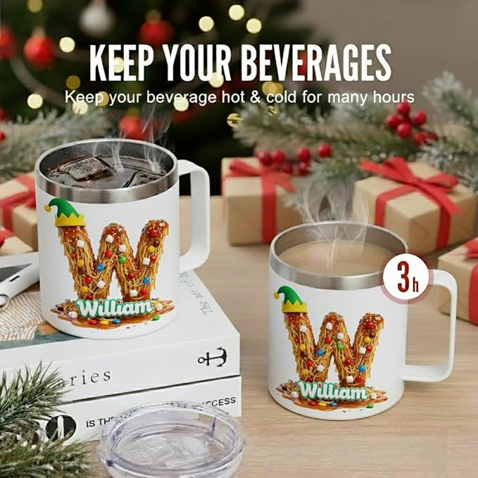 Personalized Buddy The Elf Spaghetti Mug, Custom Name Christmas Coffee Cup - 14oz Insulated Tumbler with Handle & Lid, Funny Christmas Movie Fan Gift for Men, Women, Friends (B61) - Bloomnest