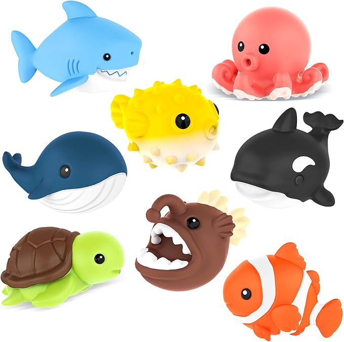 8 PCS Ocean Animal Bath Toys Mold Free Infant Bath Tub Toys for 12 Months - No Hole Bathtub Toys for Toddlers 1-3 Water Pool Toys for Baby Toddler Ages 1+ - Bloomnest