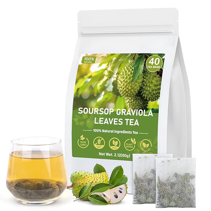 Soursop Tea, 100% Natural Soursop Leaves Tea Bags for Digestion, Immunity, Sleep Support & Healthy Skin, Caffeine Free, No Additives (40 Bags/1 Pack) - Bloomnest