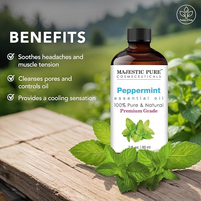 Majestic Pure Peppermint Essential Oil with Glass Dropper - 2 Fl Oz - 100% Pure and Natural Peppermint Oil - Premium Grade Essential Oils for Diffuser, Aromatherapy, Soap and Candle Making - Bloomnest