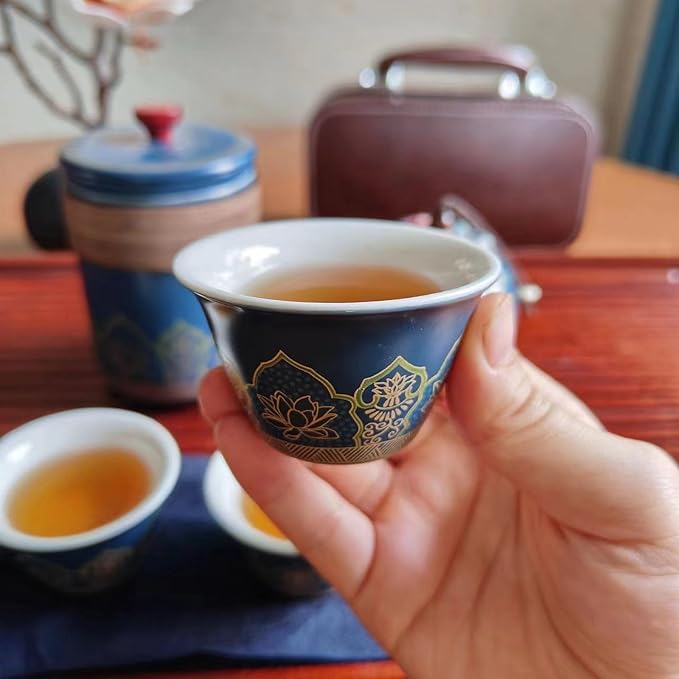 Ceramic Portable Travel Tea Set, Best Gift for Season of Graduation, Mother'S Day, Father'S Day, Christmas, Halloween, Birthday and Other Festivals (Travel Blue) - Bloomnest
