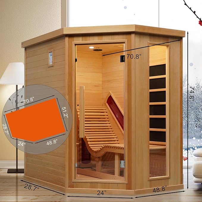 Smartmak Far Infrared Sauna Room with Recliner, 1 Person Indoor Canadian Hemlock Sauna Room, Carbon Crystal Heating Panel and Heating Tubes, 7 Color Light, Oxygen Bar, Bluetooth Speaker (220V, 2300W) Smartmak