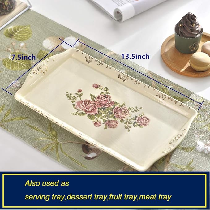 YOLIFE Porcelain Tea Set Vintage Rose, Tea Cups with Teapot, Serving Tray and Teaspoon Service for 4, Suitable for Tea Party Gifts - Bloomnest