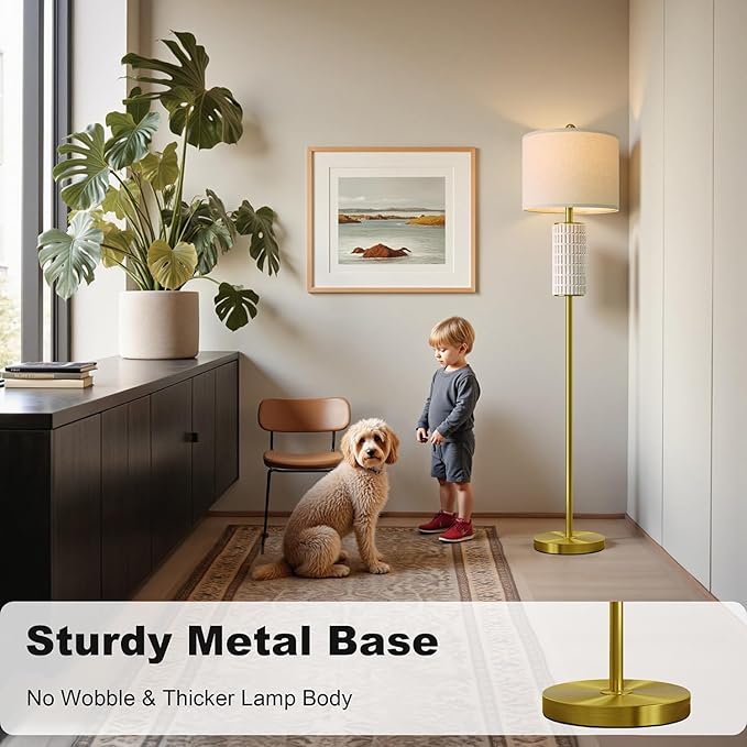 PoKat Gold Ceramic Floor Lamp for Living Room Bedroom, 64" Modern Standing Lamp with Rotary Switch, Tall Living Room Lamp Decor for Reading Corner, Home Office, Nursery - Bloomnest
