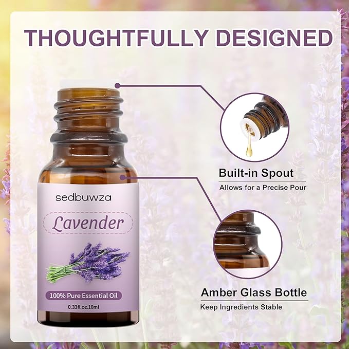 Sedbuwza Vanilla Lavender Essential Oil Set, Vanilla Fragrance Oil Lavender Scent Oil Set for Diffuser, Aromatherapy, Massage, Soap, Candle Making 2 x 10 ml Sedbuwza