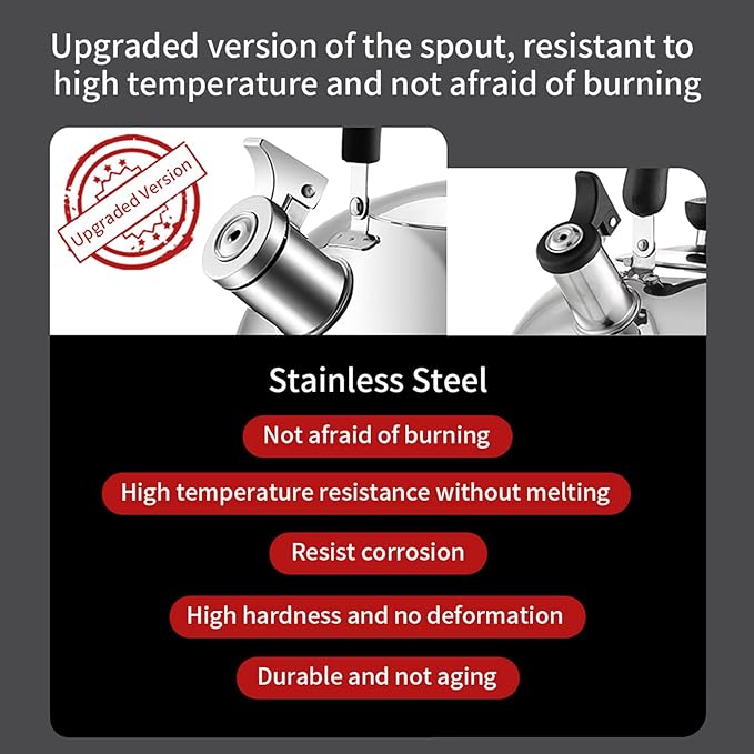 304 Stainless Steel Whistling Tea Kettle 2.1 Quart/2L, Suitable to Boiling Water & Tea on Induction Stove, Gas Stove Top - Bloomnest