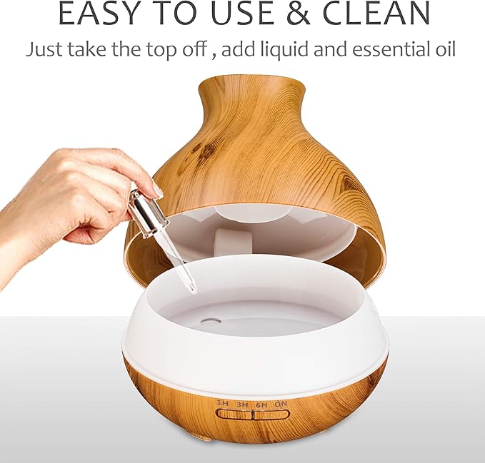 BZseed Aromatherapy Essential Oil Diffuser 550ml 12 Hours Wood Grain Aroma Diffuser with Timer Cool Mist Humidifier for Large Room, Home, Baby Bedroom, Waterless Auto Shut-off,7 Colors Lights Changing - Bloomnest