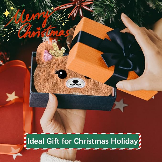 Cute Animal Sleeping Mask Sleep Mask, Xmas Reindeer Soft Plush Eye Mask for Travel Nap Funny Rudolph Blindfold Eye Cover Eyeshade for Adult Kids Girls Teens Men Women - Reindeer, Gold & Brown - Bloomnest
