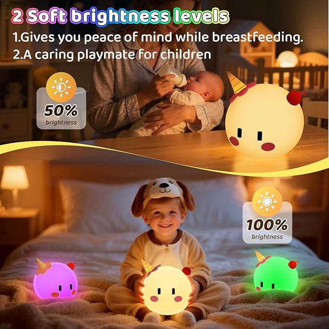 Monster Night Light for Kids Lamp, 8 Color Changing Dimmable Timer Bedside Night Lights, Squishy Silicone Lamp for Boys Girls Baby, Rechargeable Nursery Lamp for Toddler - Bloomnest