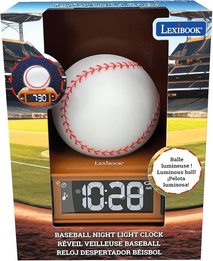 LEXiBOOK, Baseball - Baseball Nightlight Alarm Clock, Sounds and Melodies, LCD Backlit Screen, Luminous, Snooze, Brown/White, RL800BL - Bloomnest