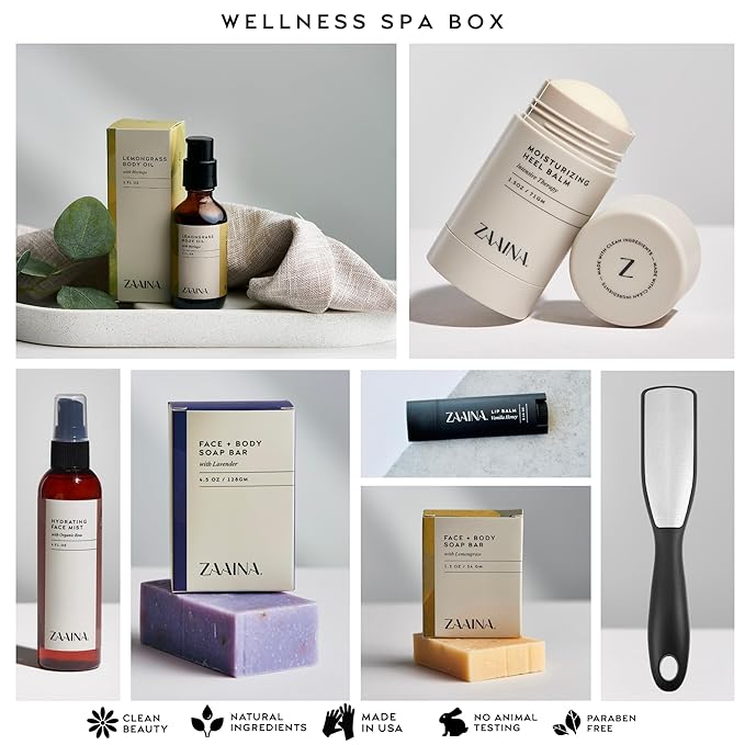 ZAAINA Wellness Spa Box - Relaxing Spa Gifts for Her, Valentine Gift Basket for Women, Self Care Kit for Mom Wife Friend, , Pampering Home Spa Gift Basket, Birthday Gifts for Women